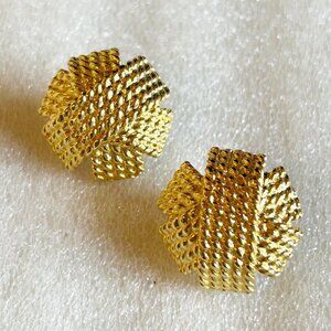 Vintage Gold Tone Clip-On Earrings With Textured Knot Design